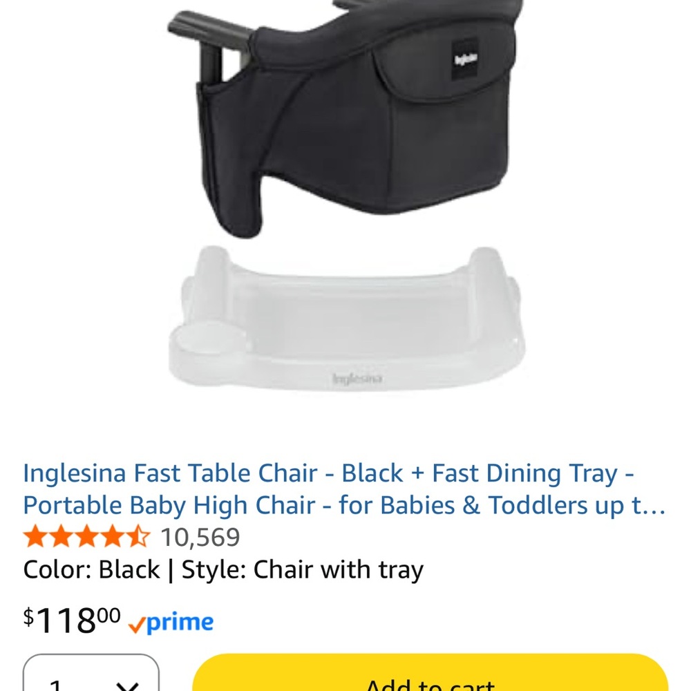 NIB Inglesina Black Baby High Chair with Tray